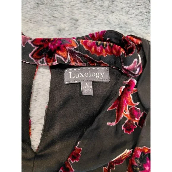 Luxology Multicolor Velvet Floral Overlay Choker Dress 8 Burnout - Picture 4 of 10